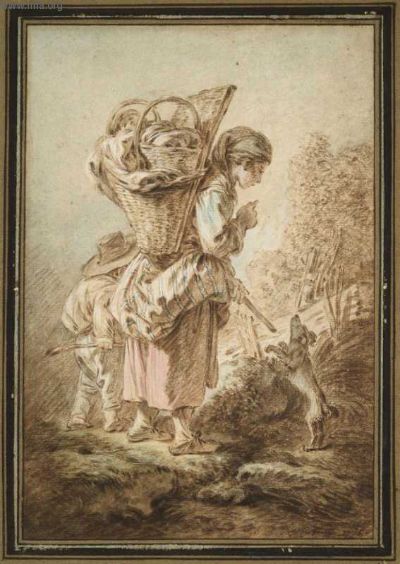 Huet painting, Peasant Girl with Dog