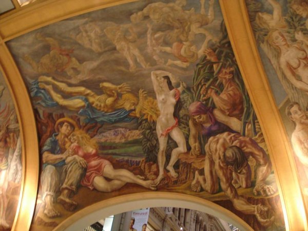 Imágenes del mural de la Galería Pacífico en Buenos Aires cuyo panel central fue pintado por Berni Durante
