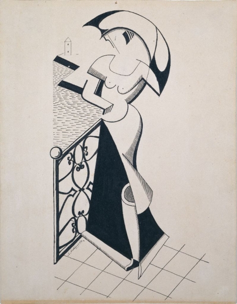 Archipenko, Woman with Umbrella Pen and ink on paperboard