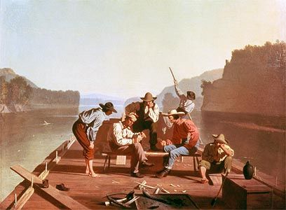 Bingham, Ferrymen Playing Cards, oil on canvas by George Caleb Bingham, c. 1847