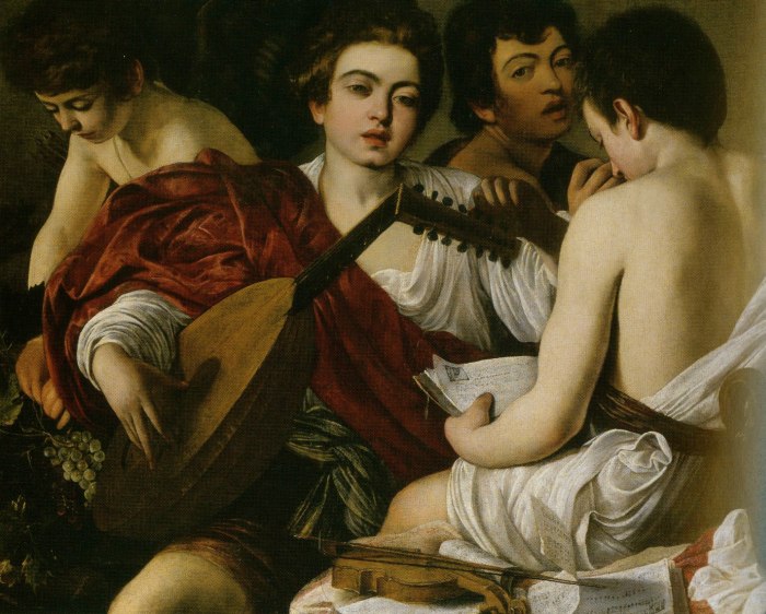 Caravaggio painting, Caravaggio, The Musicians, ca. 1595-96