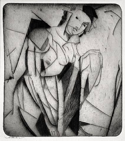 Davies, Figure in Glass, etching