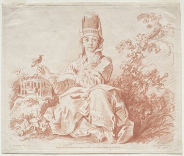 Demarteau engraving, Young Girl Holding a Bird