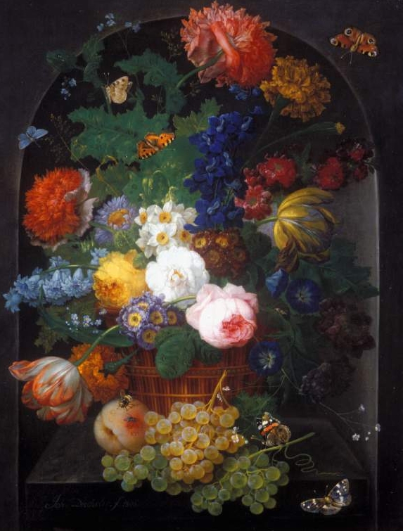 Dreschler, A Basket of Flowers with Fruit 