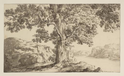 Dunker painting,Tree and Lake Scene