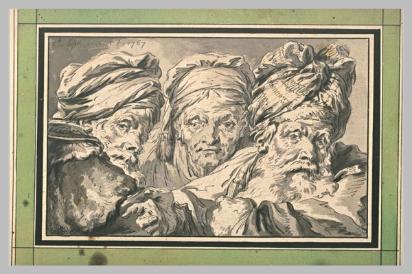 Eisen illustration , Study of heads, two Turkish men and one woman