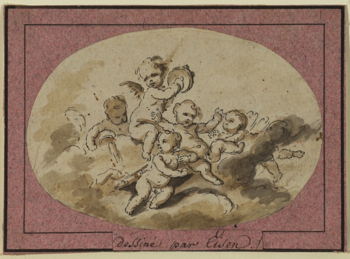 Eisen painting, Group of Amorini on a Cloud, 18th century