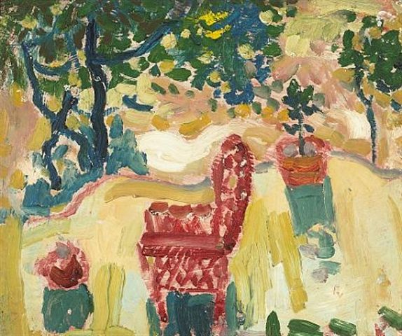 Gay, Garden Scene-Gile's Red Chair