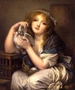 Greuze painting, Innocent Girl with Two Pigeons