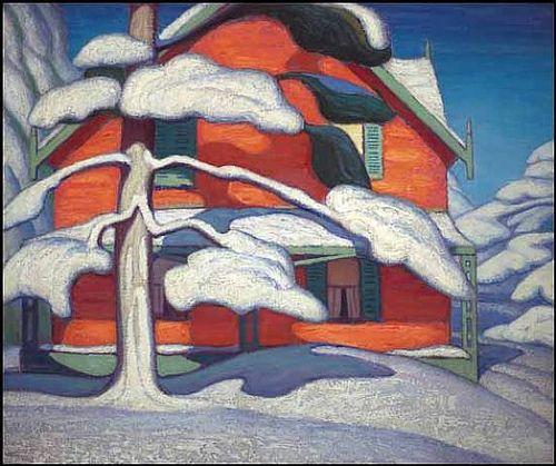 Harris, Pine Tree and Red House, Winter City, 1924