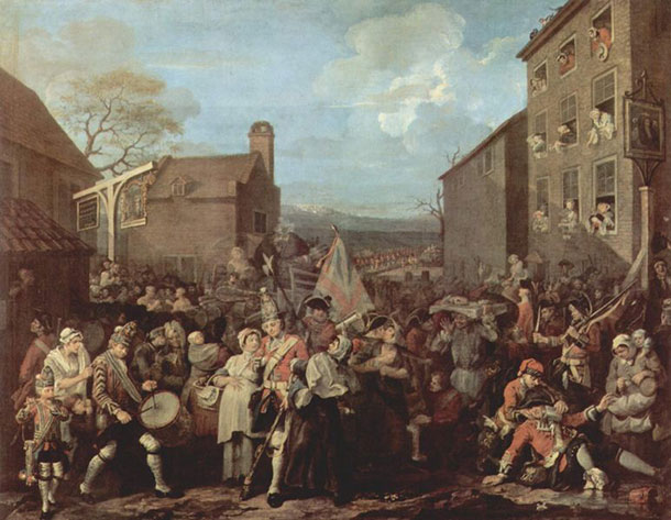 Hogarth painting, March of the Guards at Finchley