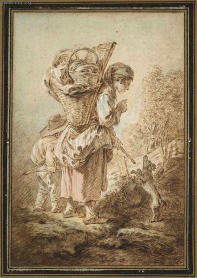 Huet painting, Peasant Girl with Dog