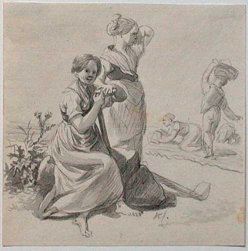 Klengel painting, Sketch of Peasant Girls