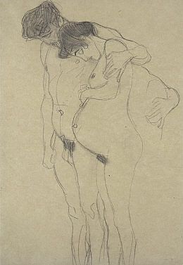 Klimt drawing, Pregnant Woman with Man” sketch, 1903-4