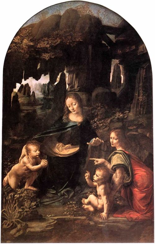 da Vinci, Madonna of the Rocks, 1483-6, oil on panel transferred to canvas, Louvre, Paris.