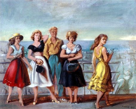 Marsh, Four Girls and a Man on the Boardwalk, 1949