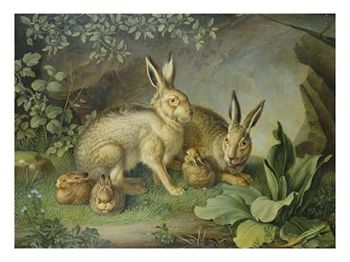 Peter painting, Hares and Rabbits in a Glen