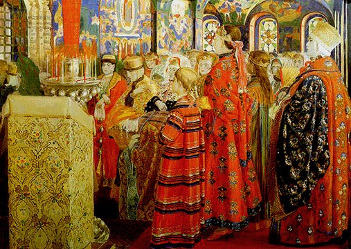 Russian Women Of The 17th Century in Church 1899