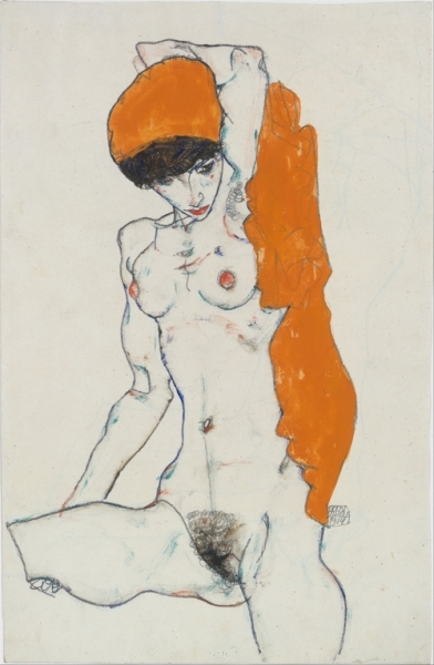 Schiele, Standing Nude with Orange Drapery