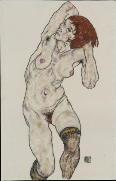 Schiele, Standing Nude in Black Stockings
