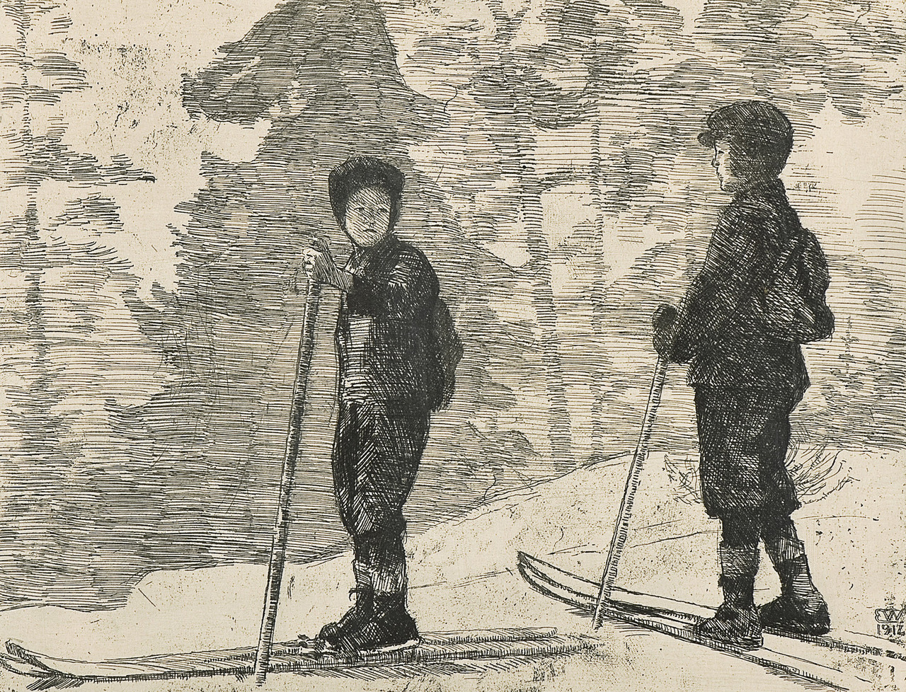 Vintage Ski Illustration, by Erik Theodor Werenskiold