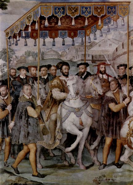 Taddeo Zuccari, Entrance of Emperor Charles V, Francis I of France and Alessandro Cardinal Farnese into Paris at the Villa Farnese, 1559