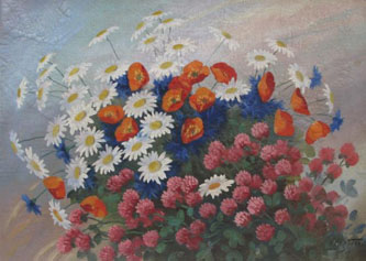 3. Flowers. 1939. Mixed-Media on Canvas. 