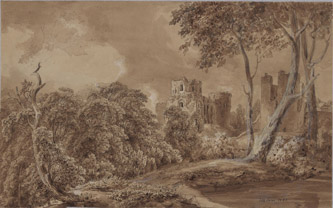 5. Cēsis Castle. 1843. Sepia ink and white ink on paper. 