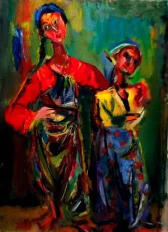 Two Gypsy Girls. 1969. Oil on Glass 