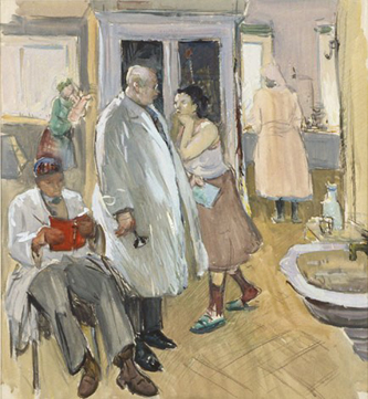 4. Arsti Juures / At the Doctor. 1959. Gouache on paper. 