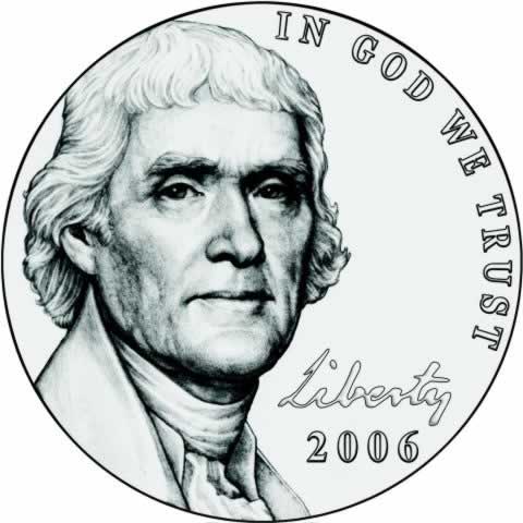 Thomas Jefferson on the US nickel, 2006
