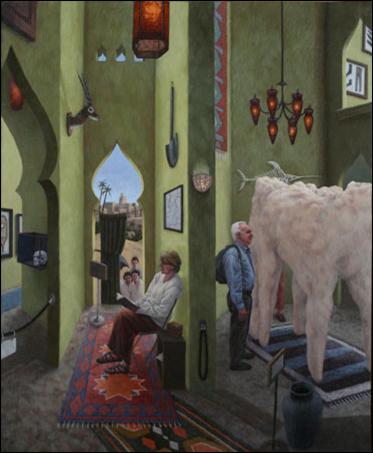 Marco Polo Visits the Museum at Soncara, 2005, oil on panel, 11x9 inches
