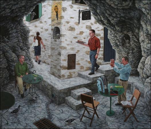 Marco Polo at a Restaurant, 2006, oil on MDF, 10x11.75 inches